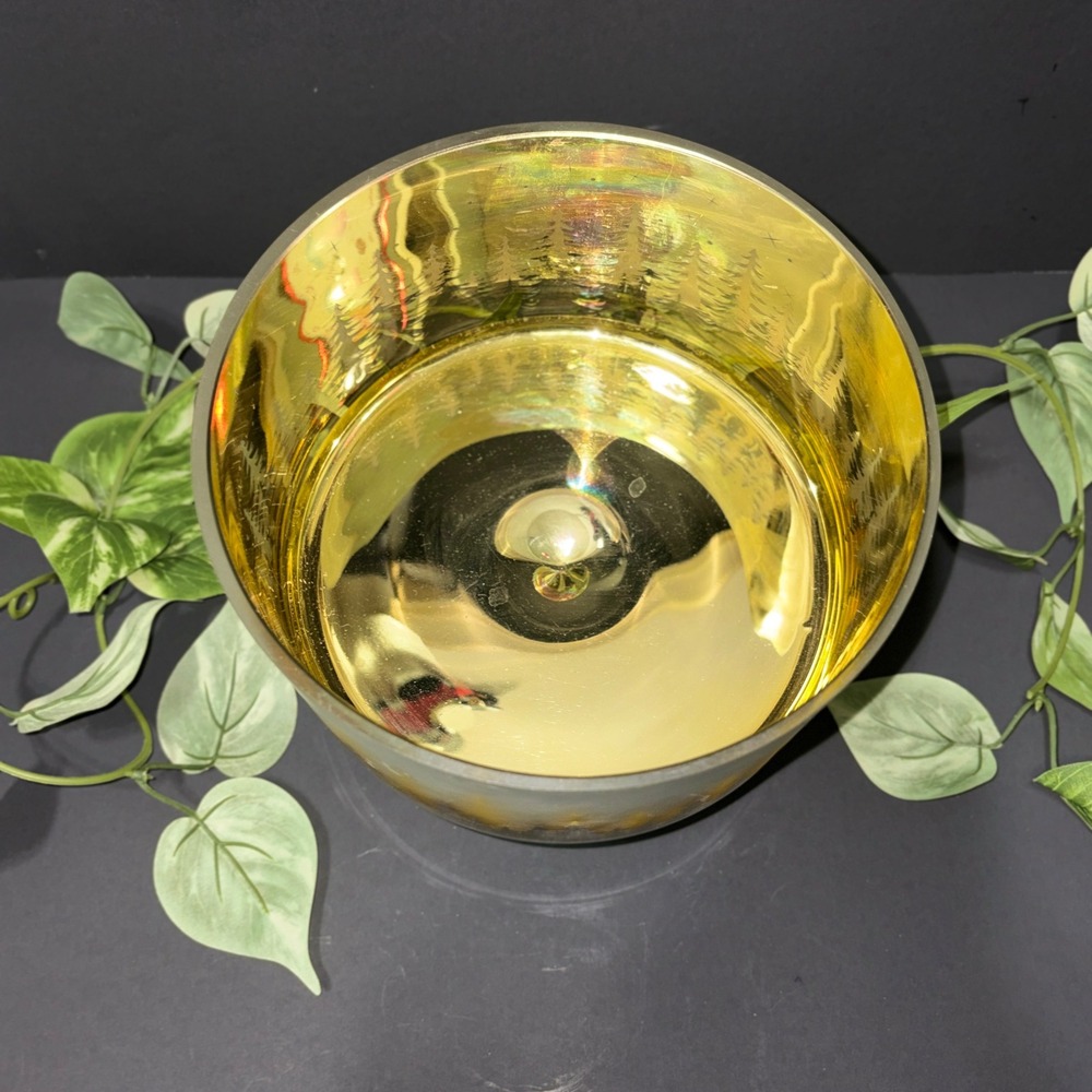 Trifle Bowl Christmas Gold Frosted Glass Pine Tree Forest Holiday Centerpiece 7" - Picture 6 of 16